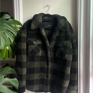 Lucky Brand Black and Green Checkered Teddy Jacket